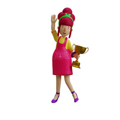 Mother 3D Cartoon Picture with a gold trophy