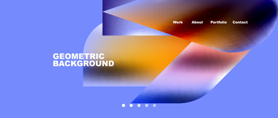 Glassmorphism landing page background template. Colorful glass shapes with metallic effect abstract composition for wallpaper, banner, background