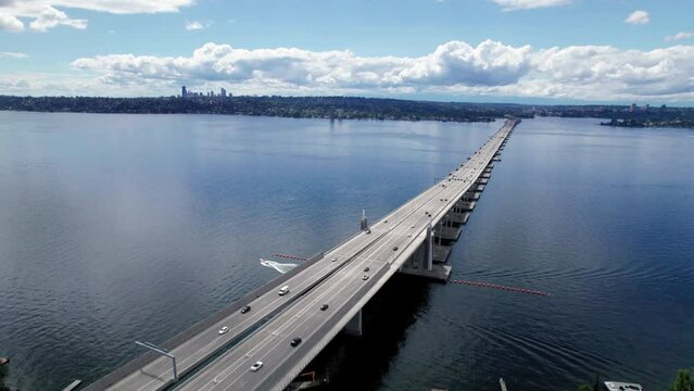 Stunning Transportation Aerial of Lake Washington Floating Bridge