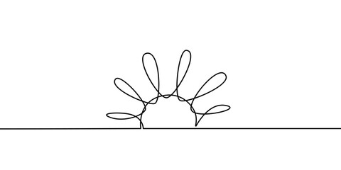 Sun Continuous One Line Drawing. Simple Sun Black Line Sketch on White Background. Vector EPS 10.