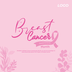 Fototapeta na wymiar Breast cancer awareness month pink ribbon banner illustration