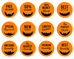 Set of Price tags. Promotional sale badge and retail paper stickers for Halloween Day.
