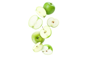 Halves of fresh green apple on white background