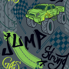 Abstract seamless cars pattern for boy on background. Childish style wheel auto repeated backdrop