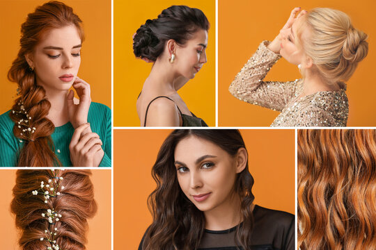 Beauty collage with pretty women with different stylish hairdos