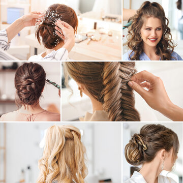 Beauty collage with different stylish hairdos