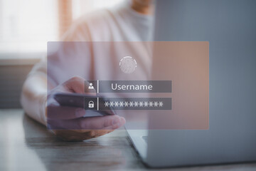 Security on the Internet innovation technology scan fingerprint biometric identity and approval.