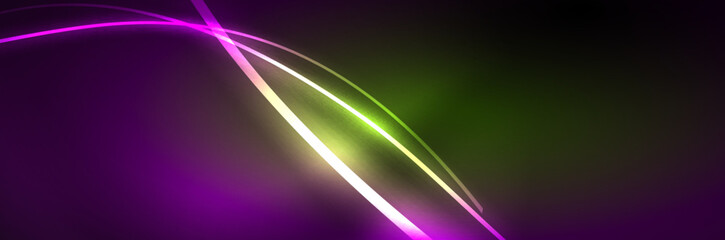 Neon glowing fluid wave lines, magic energy space light concept, abstract background wallpaper design