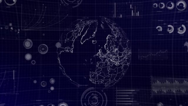 Data analysis Technology Globe rotating on Netherlands Country with graphs, charts, analytics in background | Netherlands country Globe rotating 4K|60 FPS, data analysis technological background