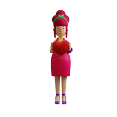 Mother 3D Cartoon Character having a red heart