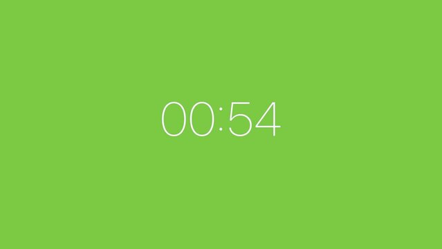 Simple fifty nine second white digital count down timer green screen chroma key timer, counter, isolated. real time stop watch. Right version, perfect to use with any video project