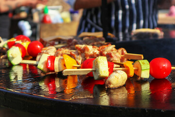 vegetable kebab in the open air at the food fest. delicious vegetables