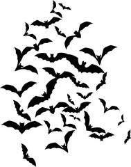 Naklejka premium Bat swarm. Flying bat silhouette. Halloween Decoration element.