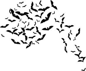 Bat swarm. Flying bat silhouette. Halloween Decoration element. - obrazy, fototapety, plakaty