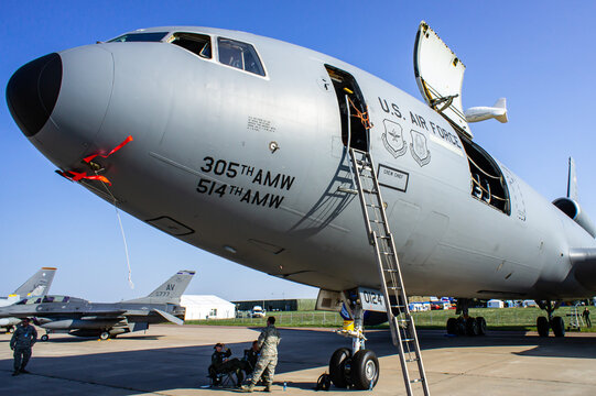 McDonnell Douglas KC-10 Extender - American tanker aircraft at static parking of Gromov Flight Research Institute. MAKS-2011. Close-up. Zhukovsky, Russia. Zhukovsky, Russia August 17, 2011