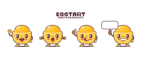 egg tart cartoon mascot with different expressions