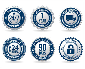 Shopping badge of free shipping warranty money back and satisfaction  