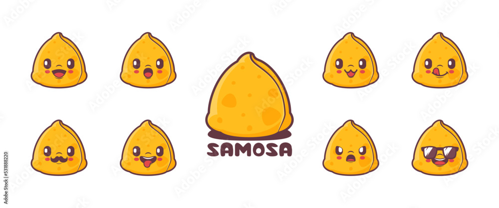 Wall mural samosa cartoon. asian famous food vector illustration