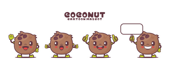 coconut cartoon mascot with different expressions