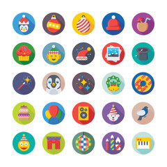 Christmas, Party and Celebrations Vector Icons 