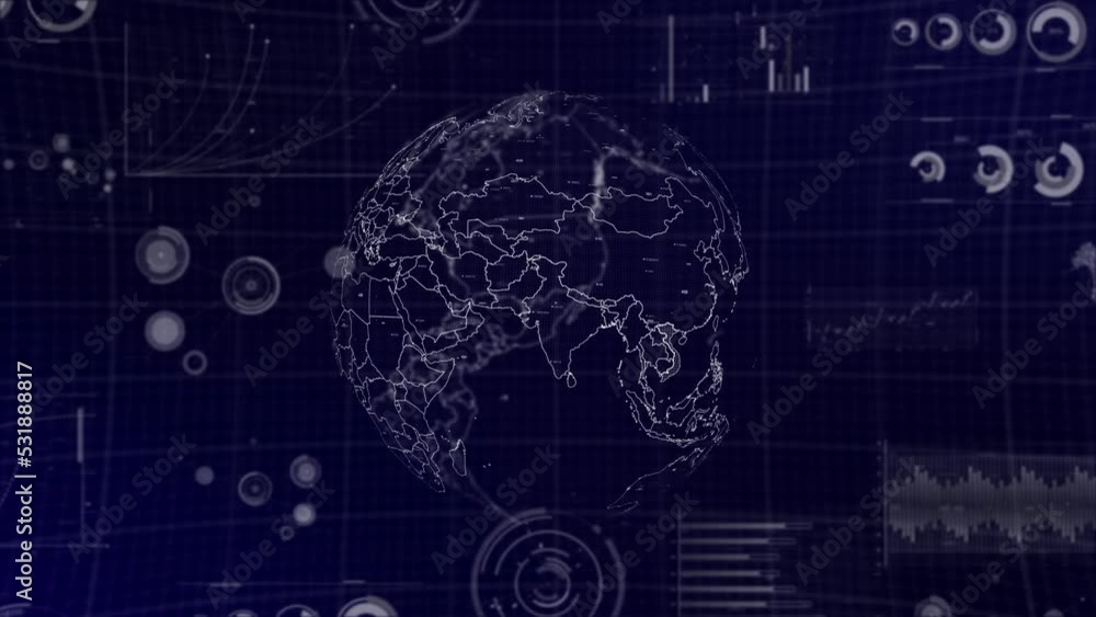 Poster data analysis technology globe rotating on vietnam country with graphs, charts, analytics in backgro