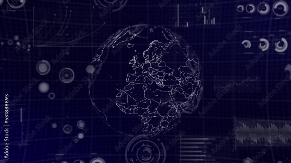 Aufkleber data analysis technology globe rotating on cyprus country with graphs, charts, analytics in backgrou