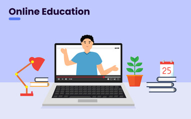 Fototapeta na wymiar Online teaching and share your knowledge online class through laptop screen. vector illustration.