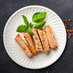 tuna canned fish in oil seafood healthy meal food snack on the table copy space food background 
