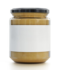 Peanut butter jar with white label isolated on white background. 3D illustration