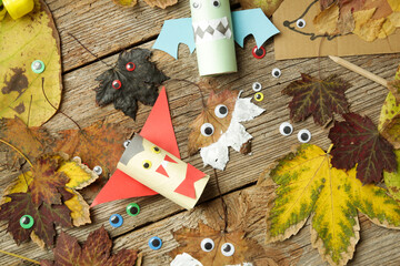 Various kids craft for Halloween decoration.	