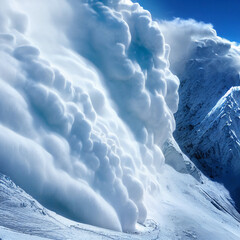 Snow avalanche in mountain. Powerful Avalanche - obrazy, fototapety, plakaty
