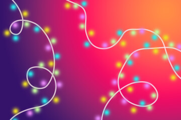 abstract string of colourful lights on red, orange and purple gradient background