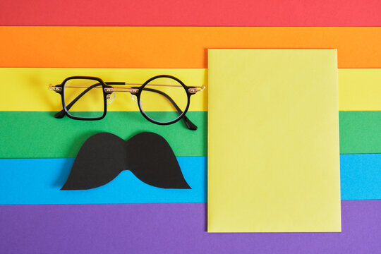 mock up notepad, creative glasses with different shapes of lenses and a paper mustache
