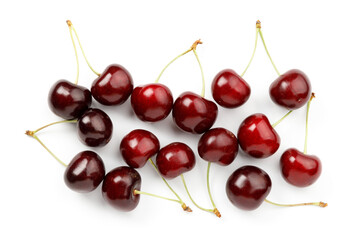 Obraz na płótnie Canvas A bunch of sweet red cherries on a white background, organic fruit.