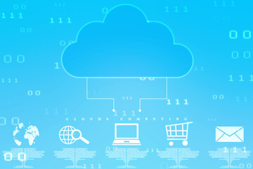 2d illustration of Cloud computing, Digital Cloud computing Concept background. Cyber technology, internet data storage, database and data server concept