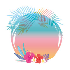 Fototapeta na wymiar Background frame illustration with tropical plants and bird