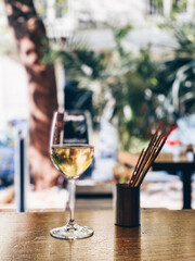 Wine Glass on Restaurant Table in the outdoors