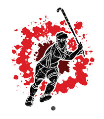 Field Hockey Sport Male Player Action Cartoon Graphic Vector