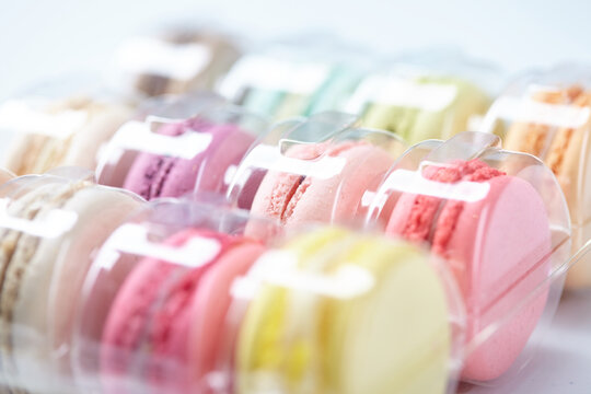 tasty macaroons on the white background