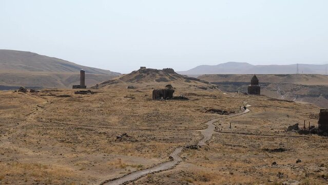 Ani Ancient Ruin landscape view near Kars, eastern Turkey, closed to Armenian border  