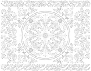 Polygonal frame of decorative rectangular ornament made of black lines isolated on white background. 3D. Vector illustration.