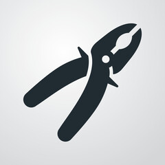 Logo pliers. Silueta de herramienta alicates en fondo gris