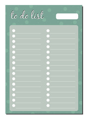 Diary page, to-do list. Vector design for daily planner, to-do list, plans.