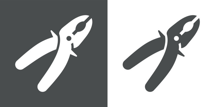 Logo pliers. Silueta de herramienta alicates en fondo gris y fondo blanco