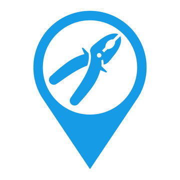 recommend clip art: Logo pliers. Silueta de herramienta alicates en puntero de posición color azul