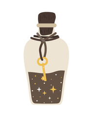 Collection of vector magic fairy tale elements, icons and illustrations. Bottle with potion.