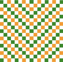 Design a seamless pattern using a mosaic model with vibrant orange, white, and green colors. This pattern can showcase intricate geometric shapes or tessellations, offering