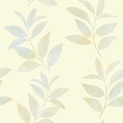 watercolor leaves on a gently green background. seamless art pattern. abstract leaves painted in watercolor.