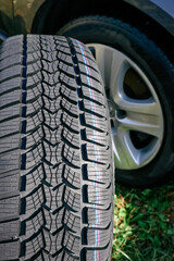 Car winter tire texture plan. tread pattern. rubber wheels for winter. Closeup of car tires