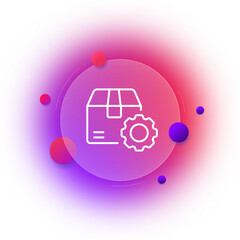 Box with gear line icon. Construction, pack, packing, package, packaging, settings, gift wrap, wooden, shipping, logistics service, control, cardboard, wrapping. Delivery concept. Glassmorphism style